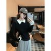 Contrasting color fake two-piece olo lapel knitted sweater women's autumn and winter slim-fitting long-sleeved front shoulder inner top sweater