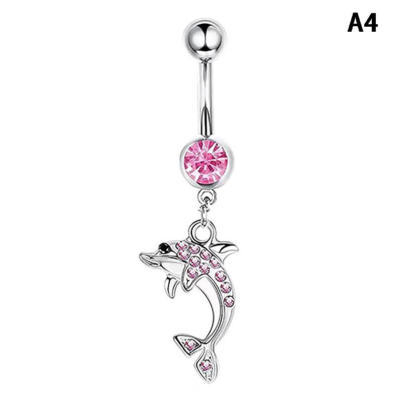 Pink Zircon Belly Button Rings Dangle Heart Butterfly Navel Piercing Stainless Steel Belly Bar For Women Body Piercing Jewelry