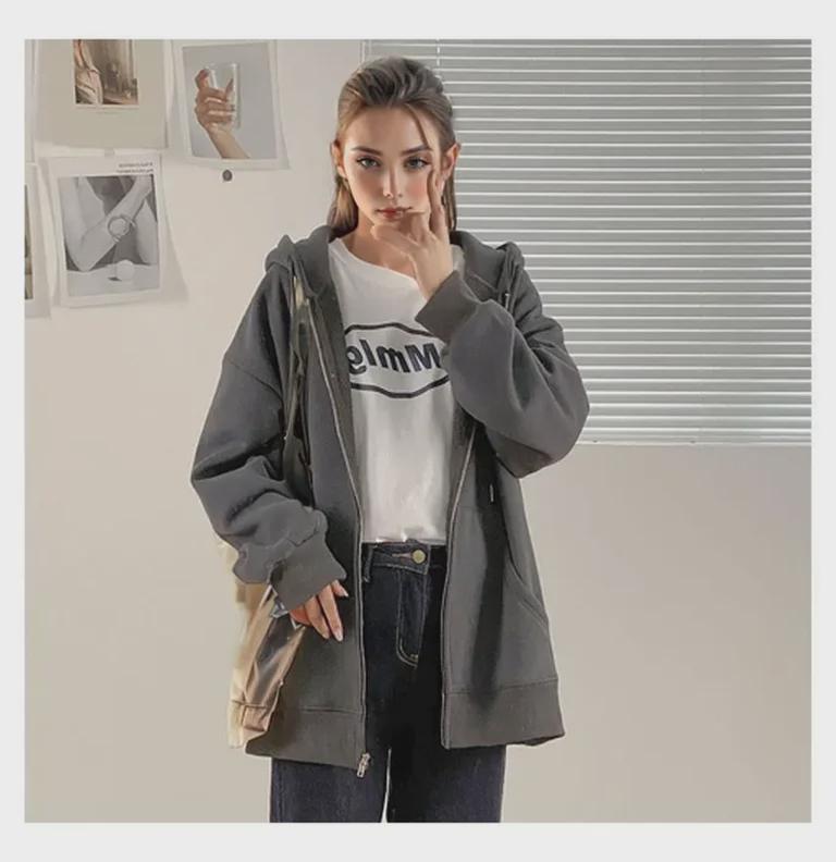 Women’s Loose Fit Hooded Cardigan - Early Autumn Zipper Sweater, Trendy Korean Style for Students.