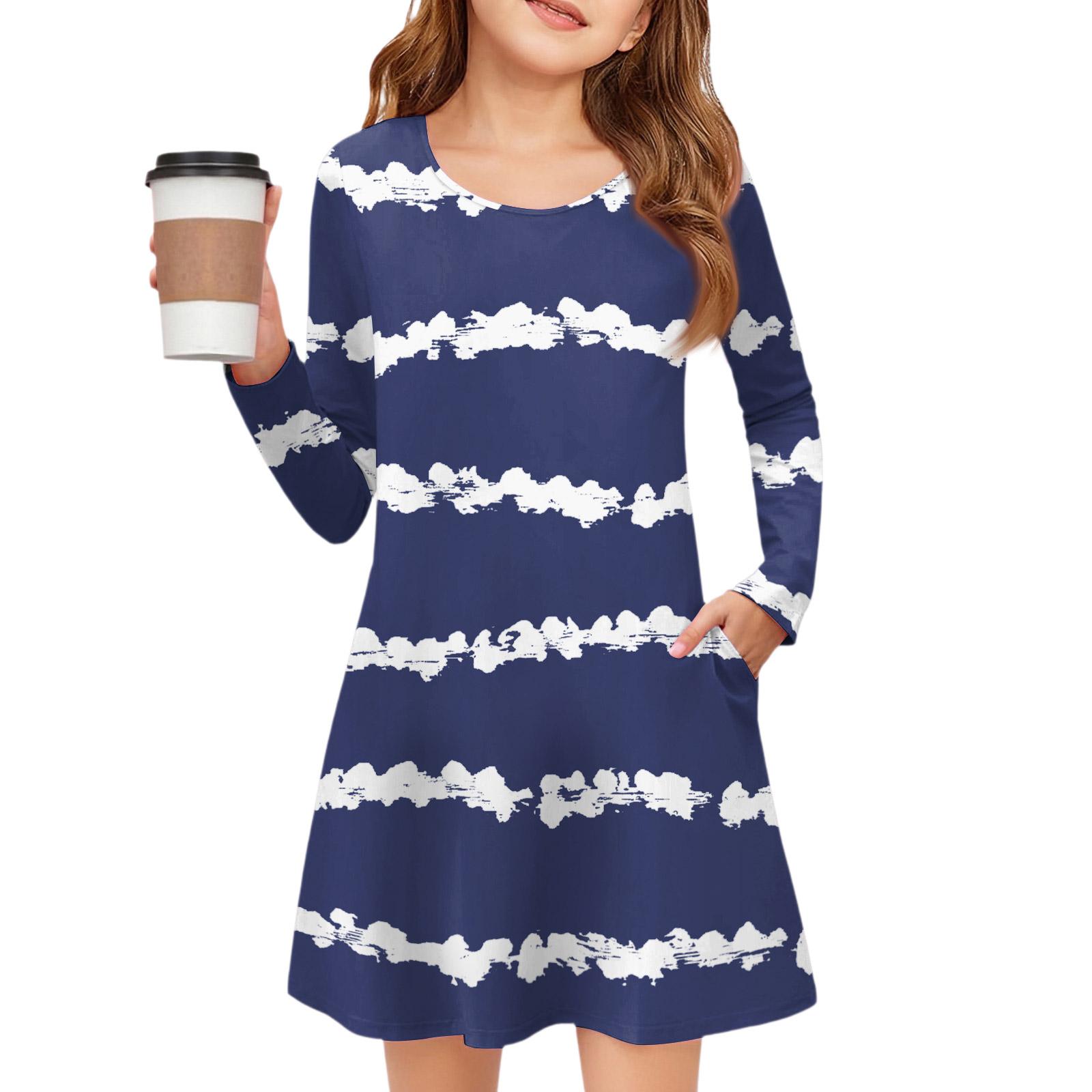 

Дівчаче плаття з довгим рукавом - Кольорове плаття з кишенями 110