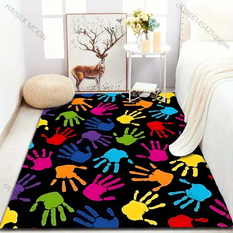 Colorful Hand Print Art Carpet for Living Room Bedroom Bedside Sofa Floor Mat Modern Home Decor Area Rug Kids Room for Gifs