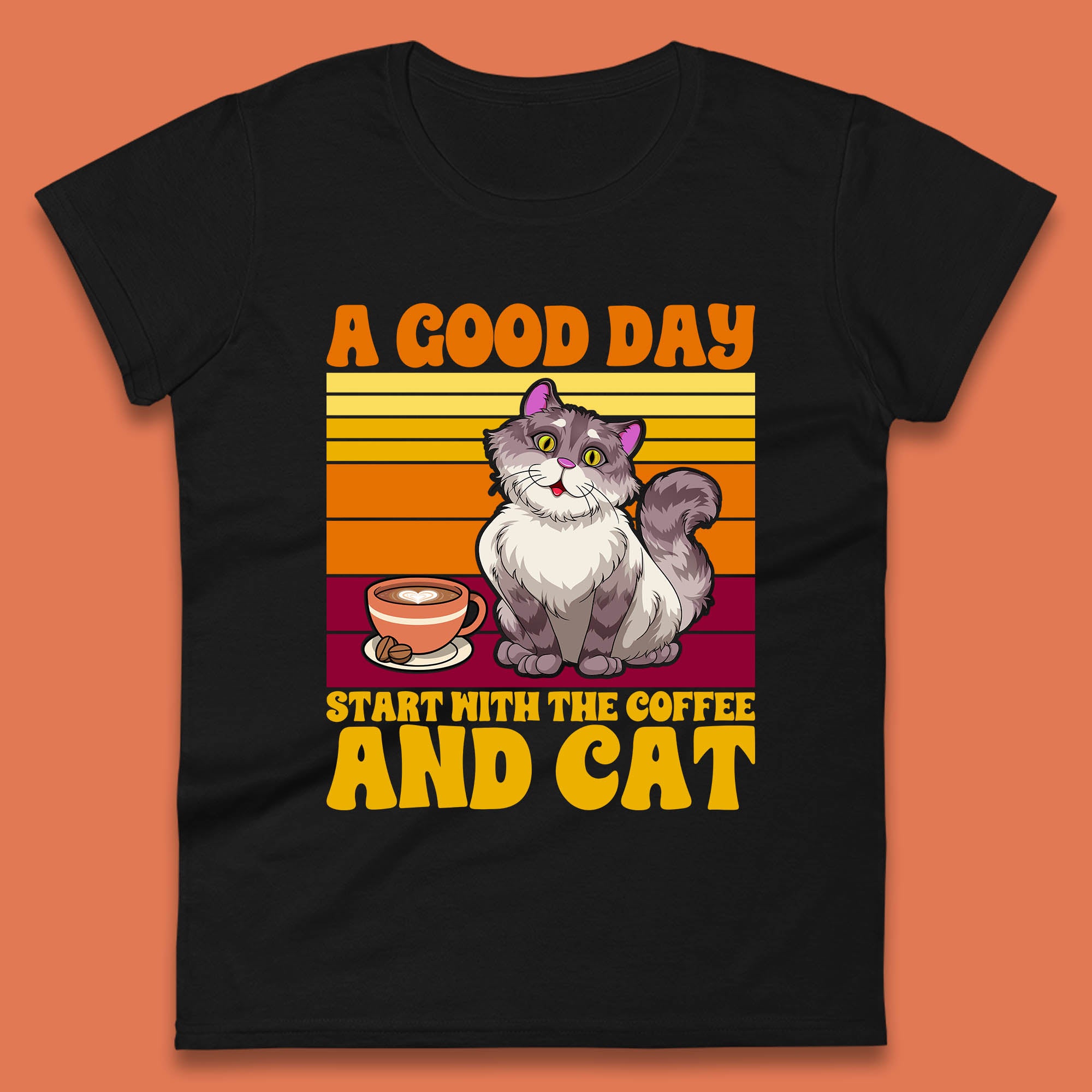 

A Good Day Start With The Coffee And Cat Funny Coffee Cats Lovers Womens Tee T Shirt Mens Tops Unisex Top 3XL