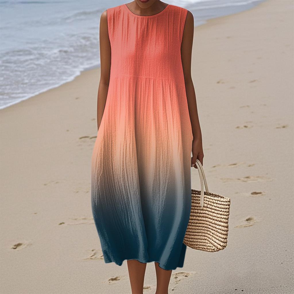 Women's Fashion Casual Sleeveless Round Neck Gradient Elegant Temperament Dress