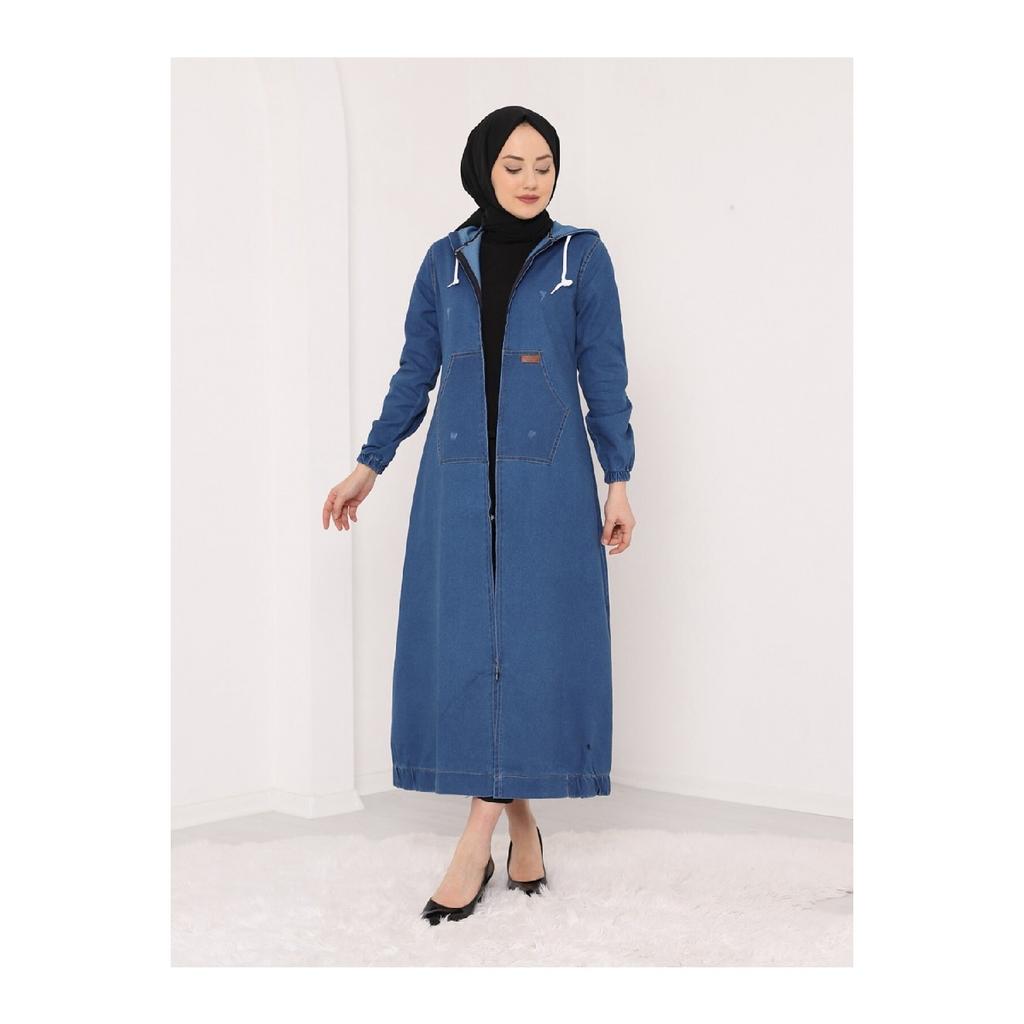 Durchgehende Jeanskappe mit Kapuze und Reißverschluss