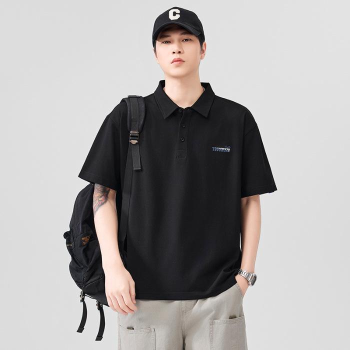 

Мужская летняя новая свободная футболка-поло с коротким рукавом, мужская тонкая футболка с коротким рукавом и лацканом 4XL чёрный