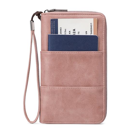 RFID Blocking Wallet with Zipper Travel Document Holder Passports Organizer Card Holder with Wrist Strap for Men Women Family Vacation Use