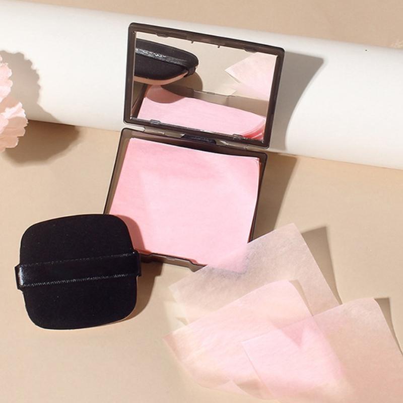100Pc Bamboo Blotting Papers With Mirror Sweat Absorption Makeup Puff Refreshing Portables Oil Control Tool Kits Facial Oil