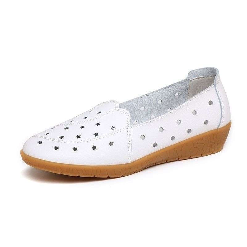 Real soft leather beef tendon sole hollow flat white shoes versatile lazy shoes soft sole non-slip Doudou shoes shallow single shoes women