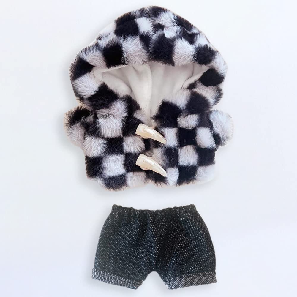 Niannyyhouse 20cm Doll Clothes Cotton Doll Clothes Top Shorts Set Checkered Jacket Jeans Doll Baby Clothes for Stuffed Animals + 2-Piece Dress-Up