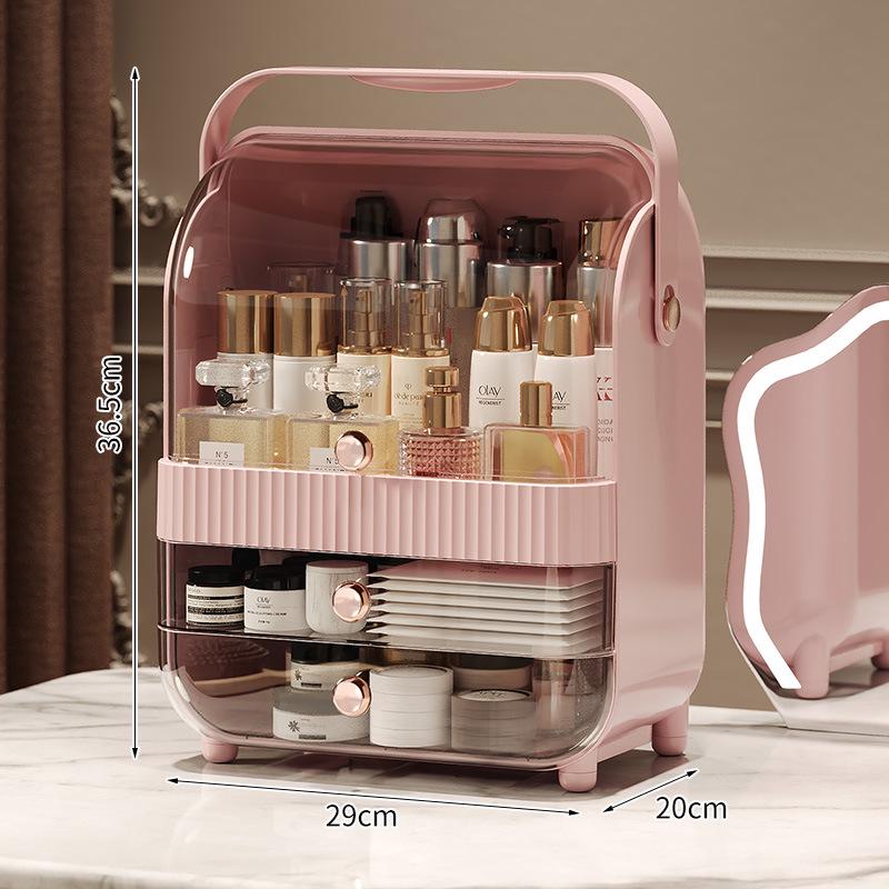 Large Capacity Dustproof Cosmetic Storage Box with Desktop Drawer for Skincare and Makeup