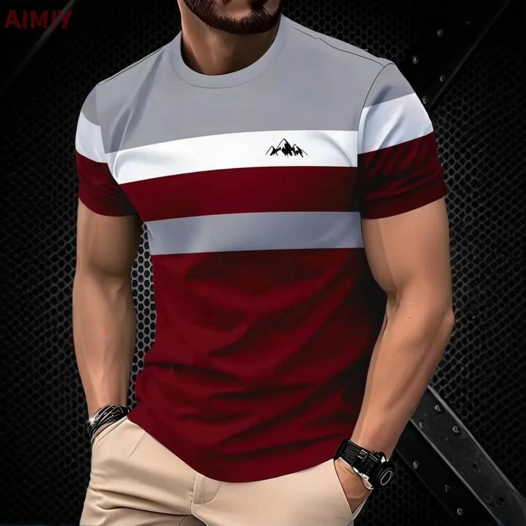 Men's Oversized T-shirt Summer Outdoor Casual Round Neck Short Sleeve Top Striped Printed Style OverSize Loose Men's Clothing