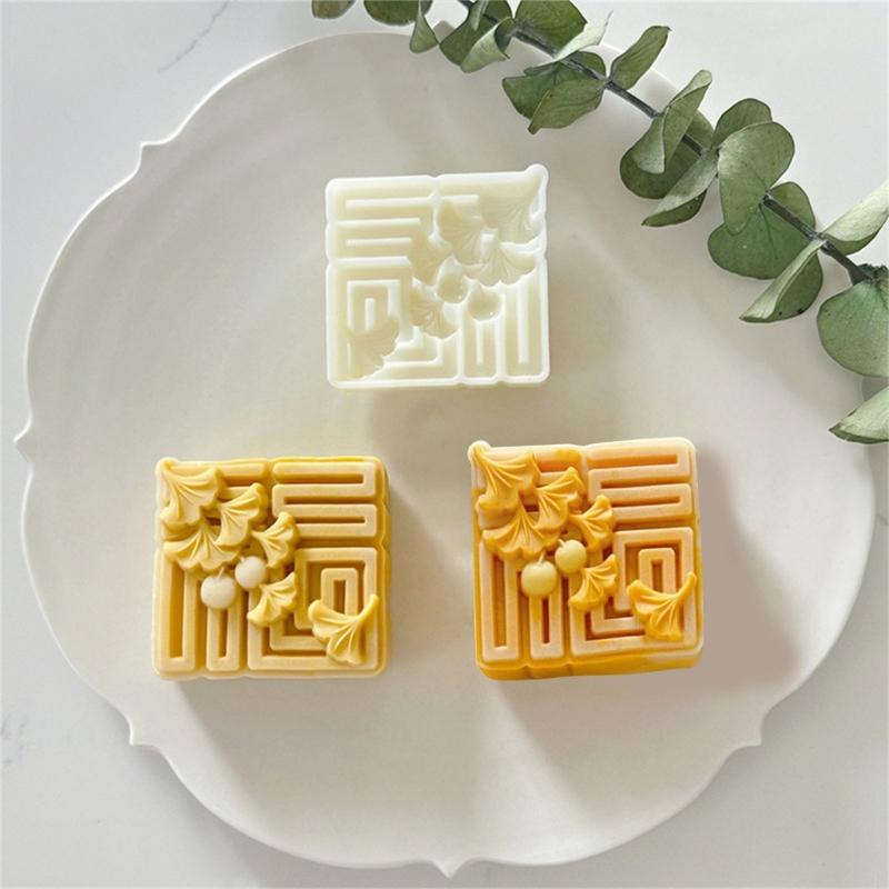 MidAutumn Festival Moon Cake Maker 3D Leaf Pattern Moon Cake Molds Cookie Stamp Hand Press Cookie Dessert Cutter