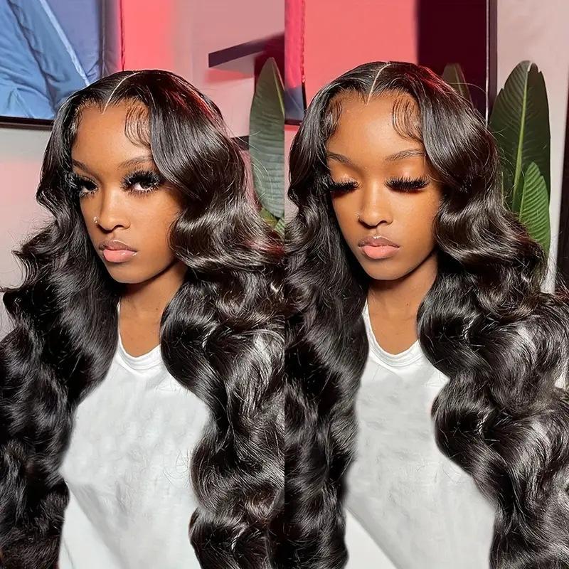 Front Lace Synthetic Wig with Natural Large Waves Black Wig In Stock