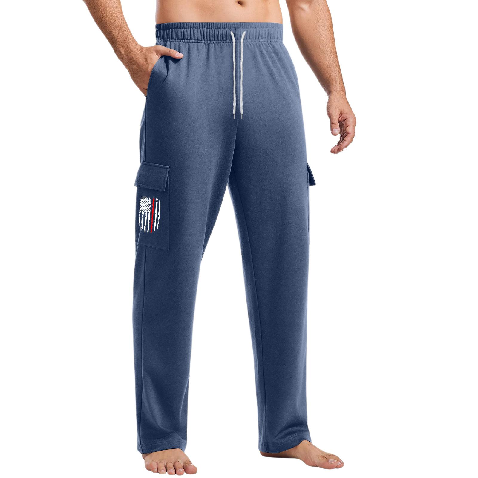 

Men s Loose Casual Multi-pocket Work Pants, Youth Stretch Waist Drawstring Pants M