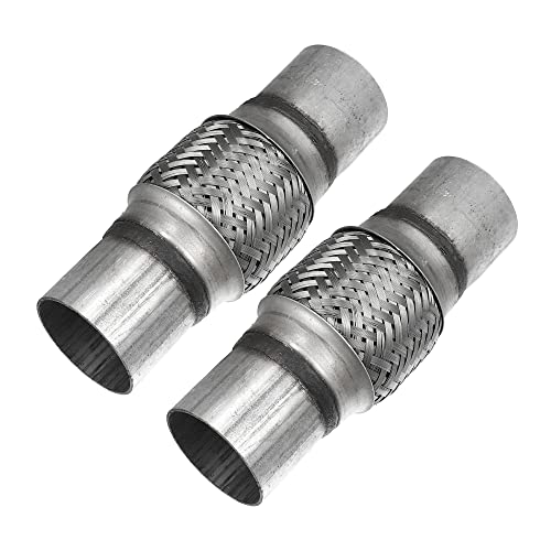 

X AUTOHAUX Car Exhaust Flexible Pipe Tube Universal Exhaust Joint with Welded Extension Pipe Stainless Steel 58mm x 100mm x 200mm Silver Tone 2pc