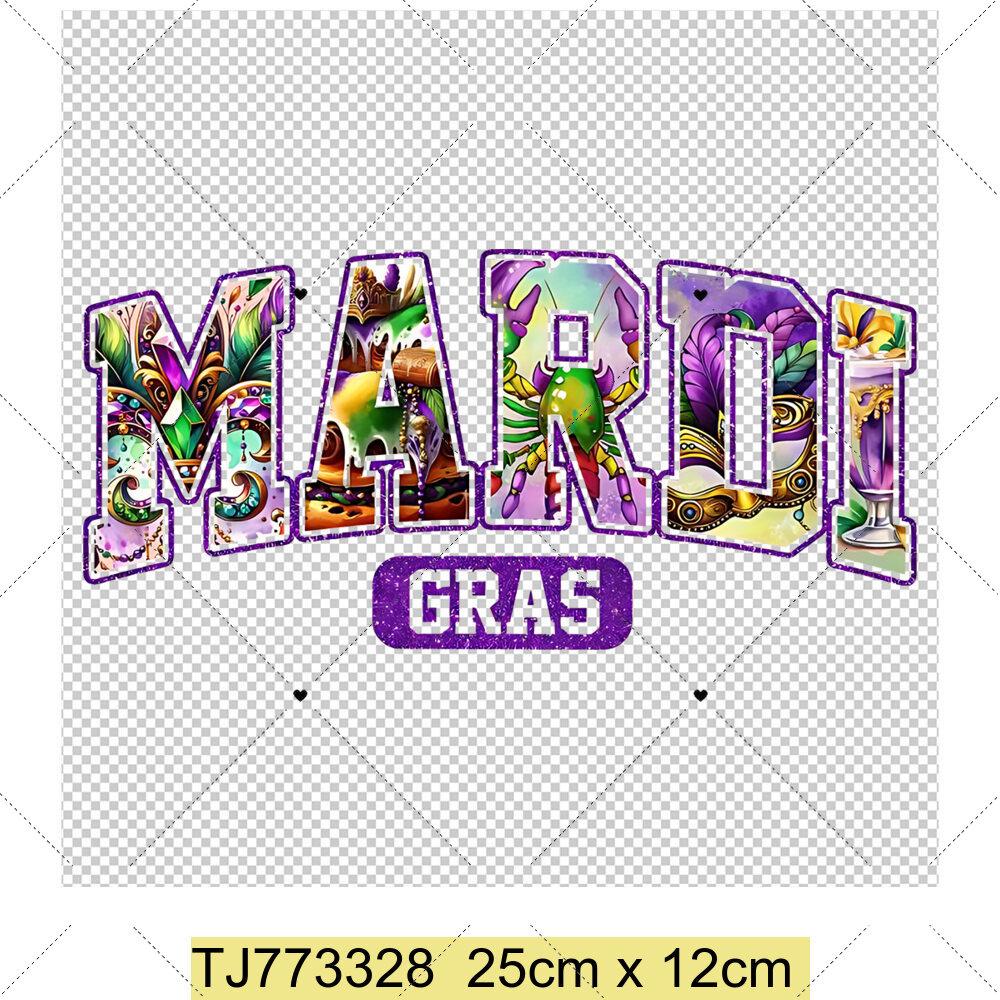 

Mardi Gras DIY Iron on Heat Transfer Stickers for Clothes DTF Pinted Vinyl Thermal Appliques Washable T-Shirt Decal