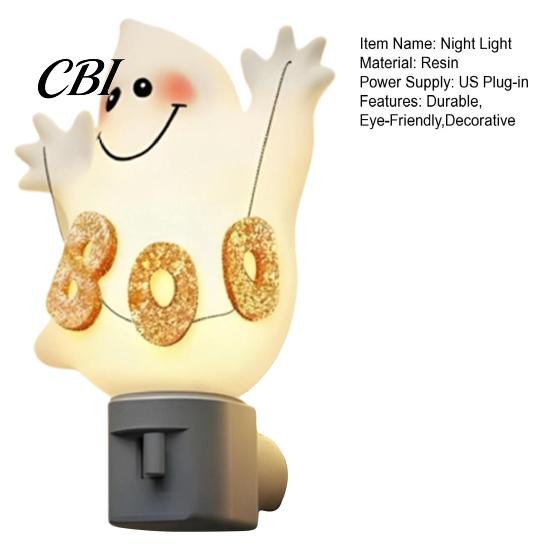 Unique Halloween Gift for Kids Resin Night Light, Ghost Pumpkin Tree Figurine, Plug-in LED Light Wall Lamp, Spooky Decorative Lighting Bedroom