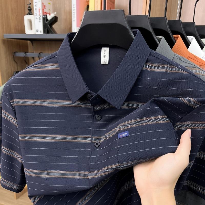 Summer Men s Long Sleeve T-Shirt Versatile Lapel Collar T-Shirt M