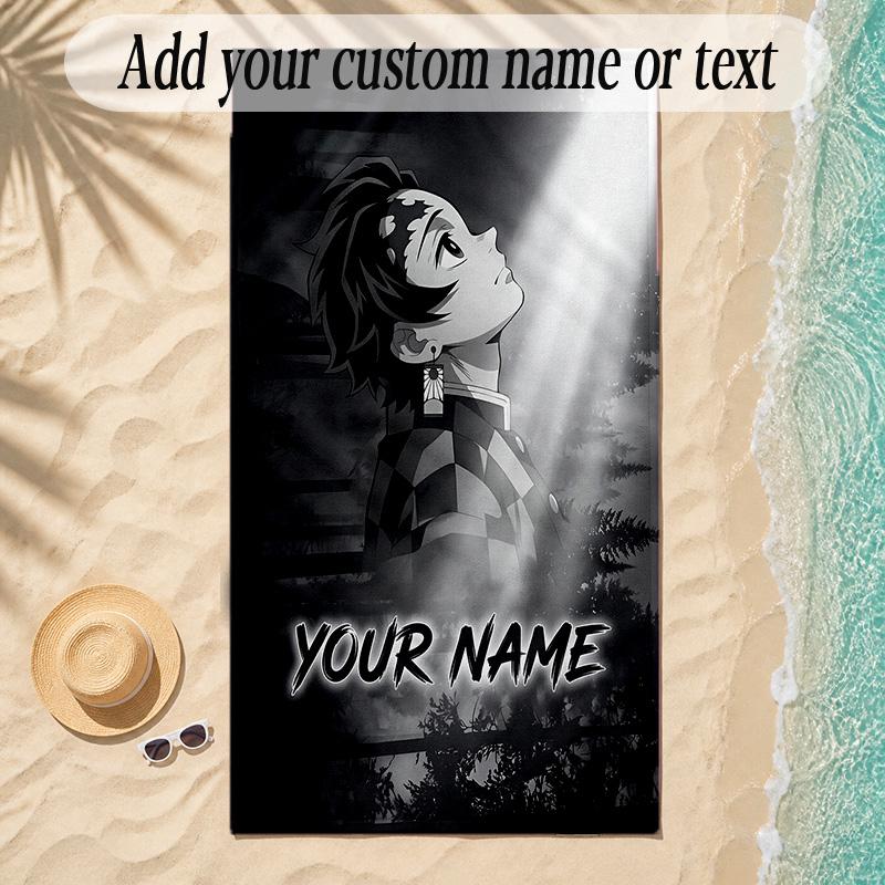 Beach TowelDemon Slayer Custom Name Text Personalized Soft Towel for Beach Pool Indoor Home Decor Gift