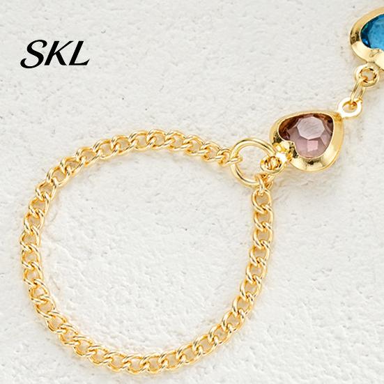 Girly Style Bracelet Hand Chain with Ring for Women, Colorful Heart Shaped Lightweight Jewelry Faux Crystal Healing Jewelry, Gifts Best Friend Sister