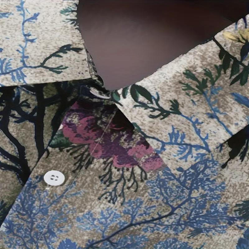 Summer Men's Retro Style Floral Pattern Casual Digital Print Short Sleeved Shirt Button Top Beach Entertainment Fashion Design