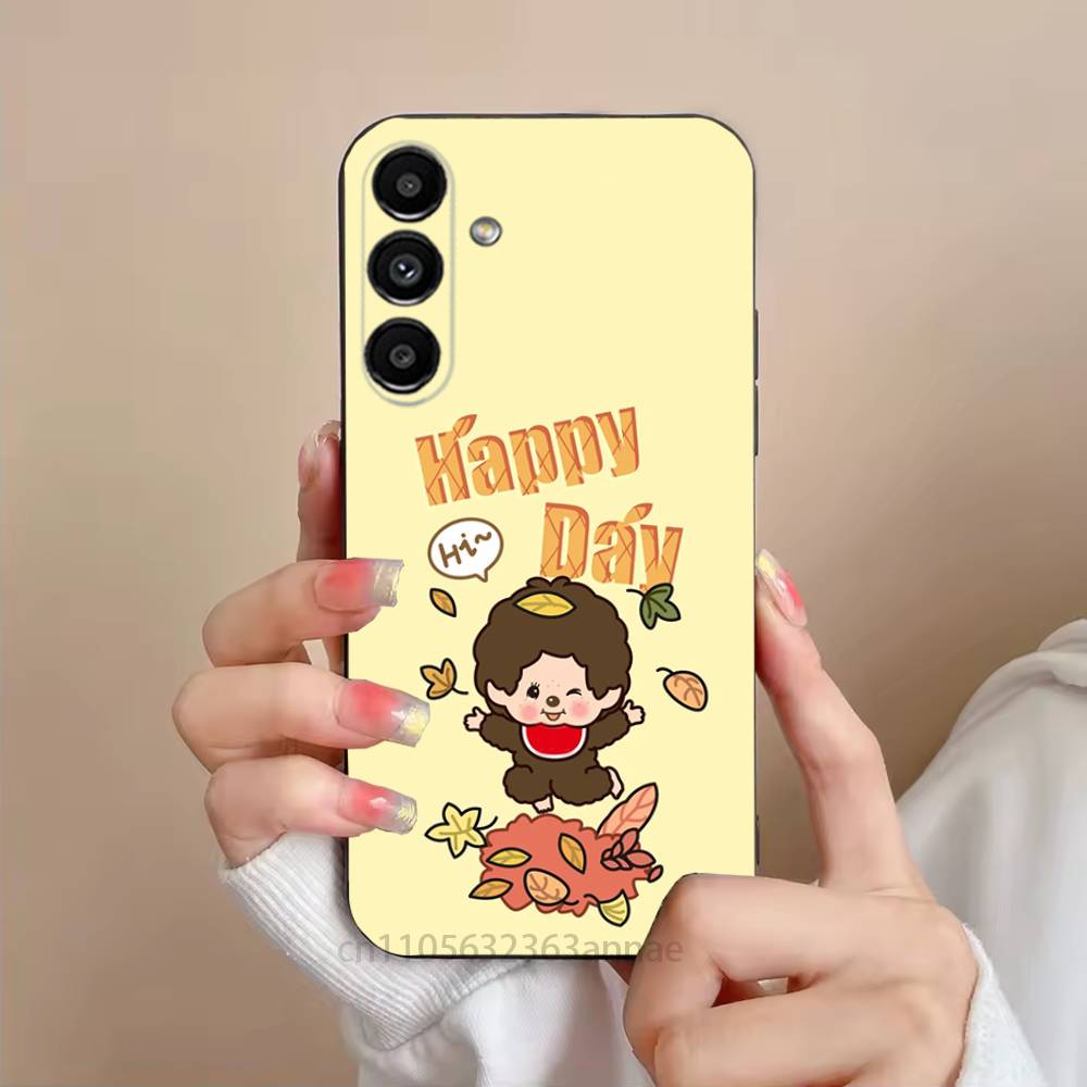 Cute Monchhichis Phone Case For Samsung S25,24,21,22,23,S30,Ultra,S20,Plus,Fe,Lite,Note,S10,S9,Black Soft Shell