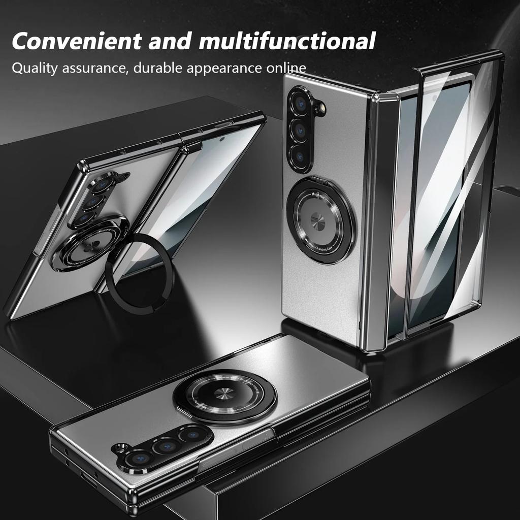 Роскошный магнитный чехол-подставка Magsafe для Samsung Galaxy Z Fold 7 6 5 4 с защитным стеклом для экрана и складной крышкой