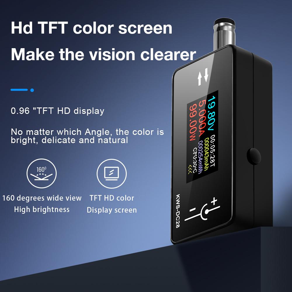 KWS-DC28 DC 4-30V Tester Mini Spannungs-Strom-Detektor Farbbildschirm Voltmeter Amperemeter 5525 Anschluss Handy-Lade-Testgerät