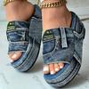 Women's Denim Platform Sandals, Fashion Open Round Toe Non Slip Slides, Outdoor Wedge Sandals
