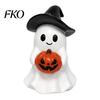 LED Pumpkin Decor Halloween Ghost Figurine, Cute Resin Holding Spooky Table Centerpiece Statue for Desk Tabletop Indoor Home Safe Flameless