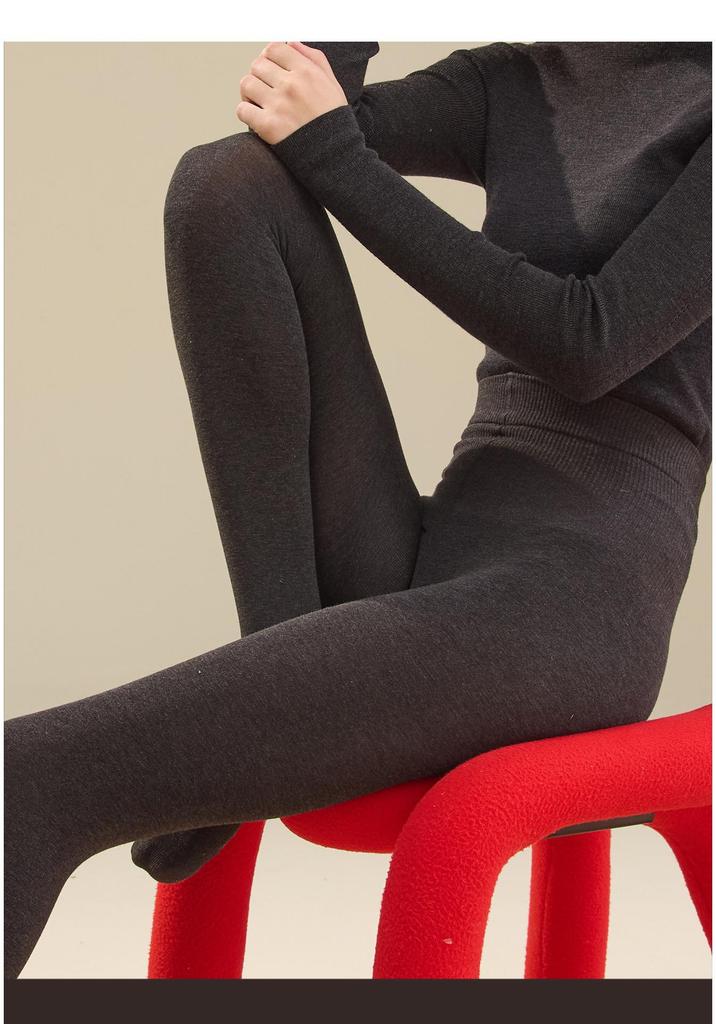 Autumn/Winter High Waist Gray Striped Cotton Base Layer Tights for Women