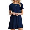 Letní dámské šaty s krátkým rukávem jednobarevné s kulatým výstřihem základní áčkového střihu středně dlouhé