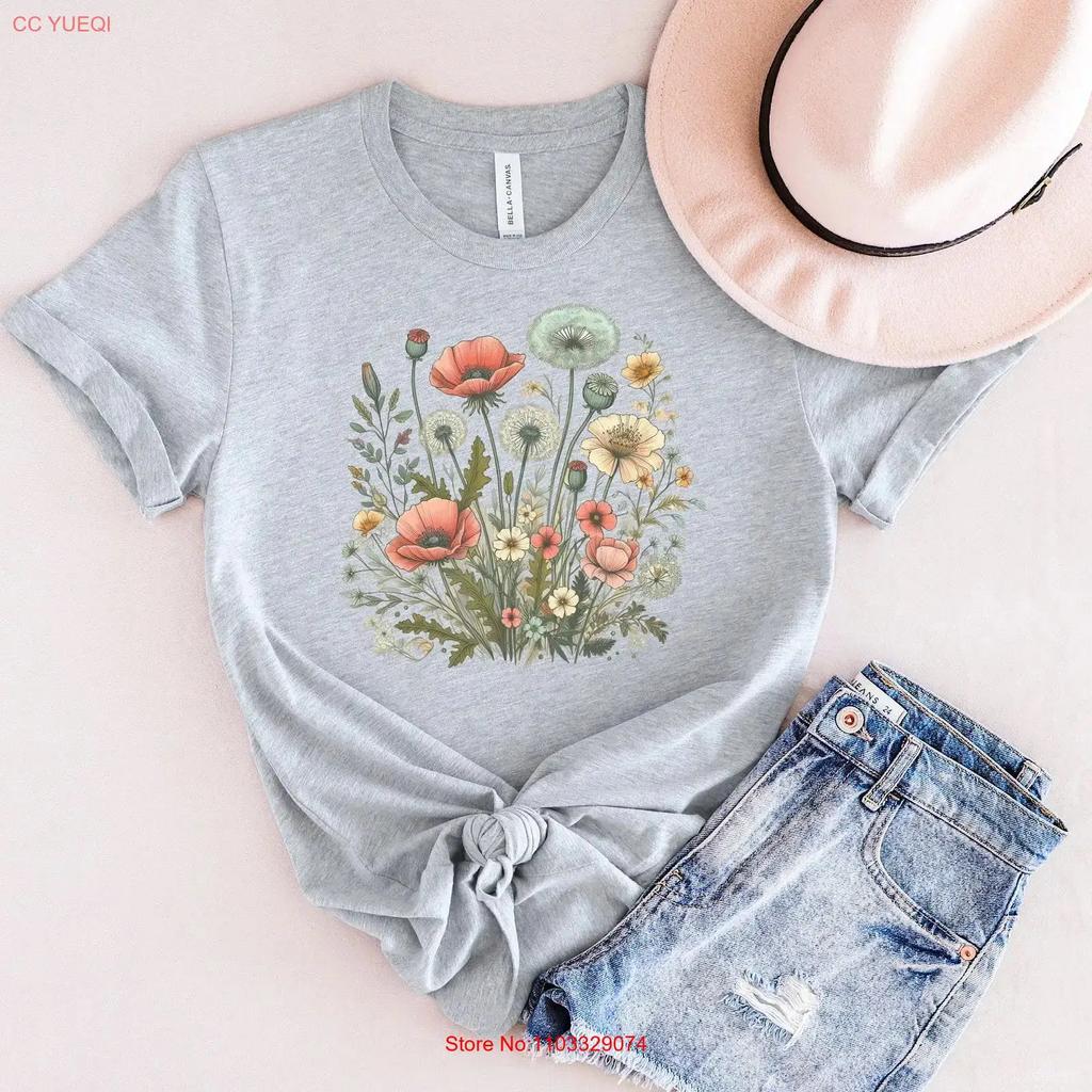 Wildflower T Shirt Flower Meadow Watercolor Floral Top Botanical For Her vintage Washed Casual fashion designer clothes