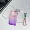 For iPhone 17 Pro Case Card Holder Gradient Color PC+TPU Phone Back Cover with Lens Film/Wrist Strap
