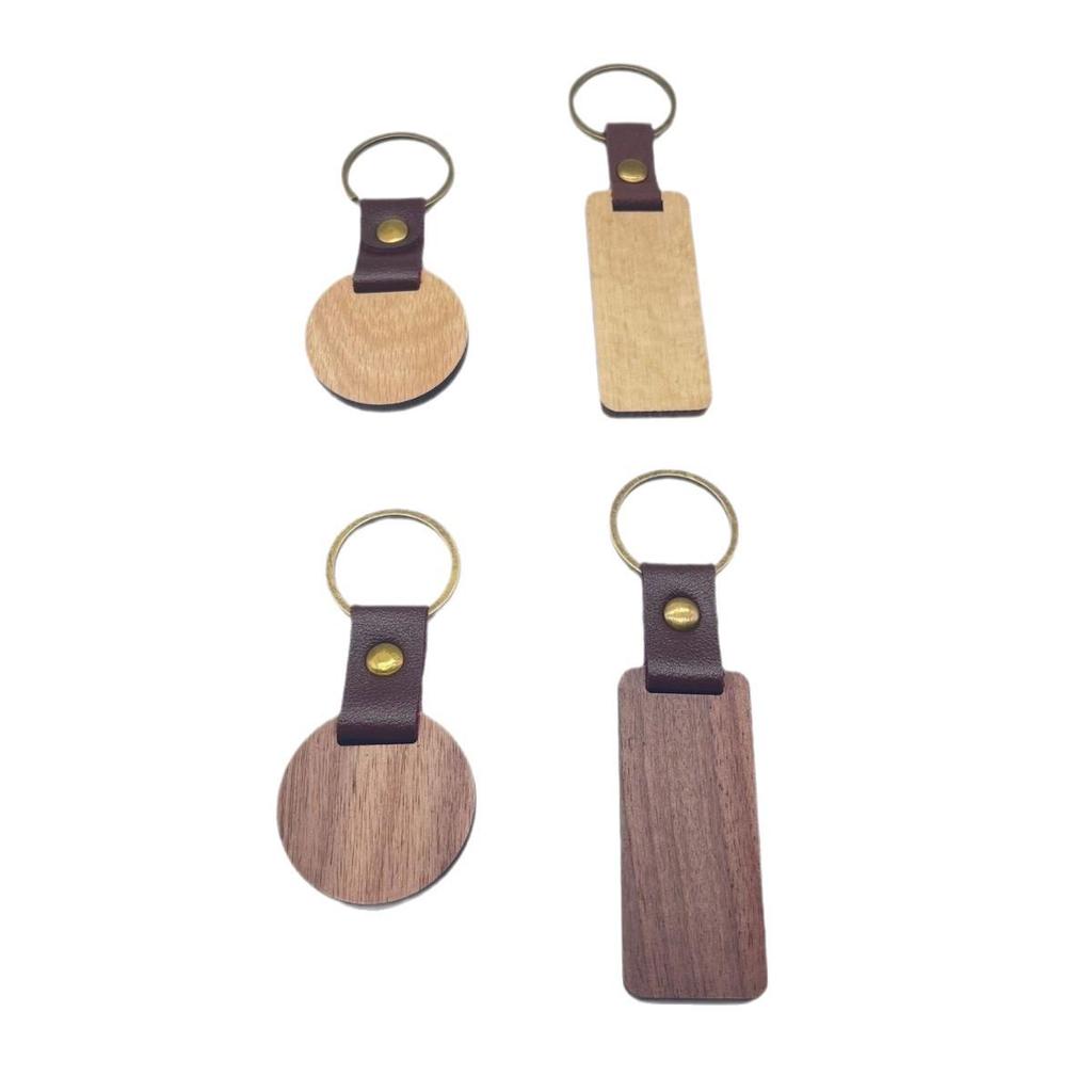 Creative Beech Wood Car Pendant & Leather Keychain with Laser Engraved Walnut Wood Logo