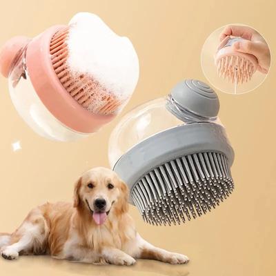 Hundeduschbürste, Haustier-Hundepflege-Massagebad-Reinigungsbürste mit Shampoo-Spender für langhaarige Hunde und Katzen, Dusche