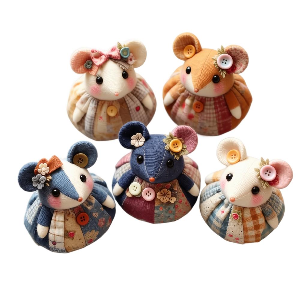 Patchwork DIY Collection Handmade Mouse Doll Set of 5 Fabric Craft Kit for Sewing and Home Decoration Projects