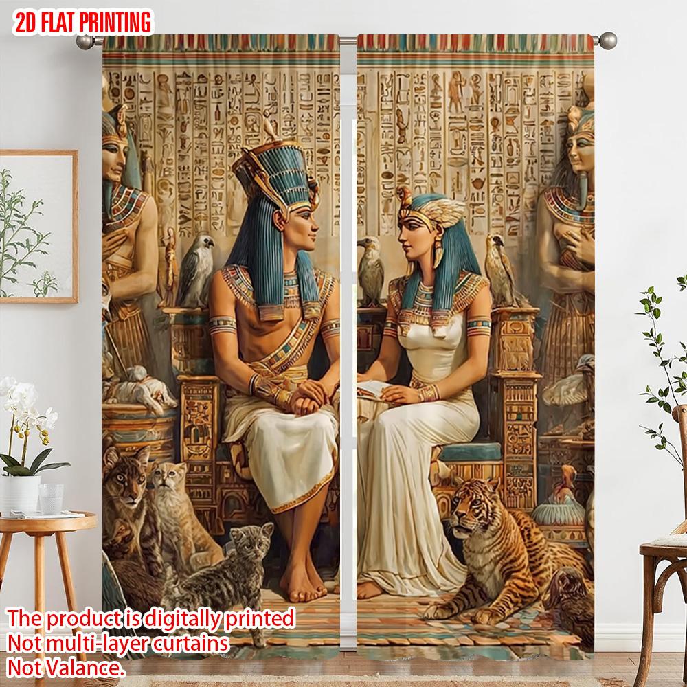2pcs  2D plane printing Curtains Ancient Egyptian Culture Versatile 100% Polyester (without rod) All Seasons Perfect for Bedroom