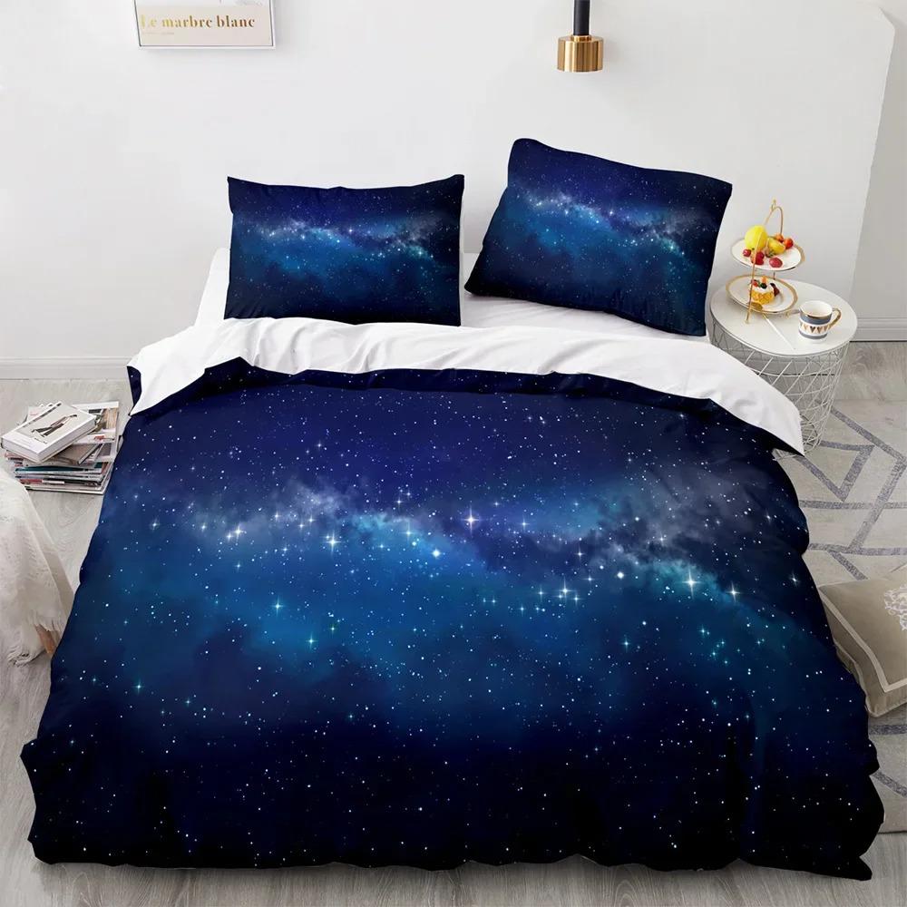 Starry Sky Duvet Cover Set KingQueen Size Night Sky Galaxy Blue Purple Soft Bedding Set Romantic Star Polyester Quilt Cover Tool 70x133cm 2pcs