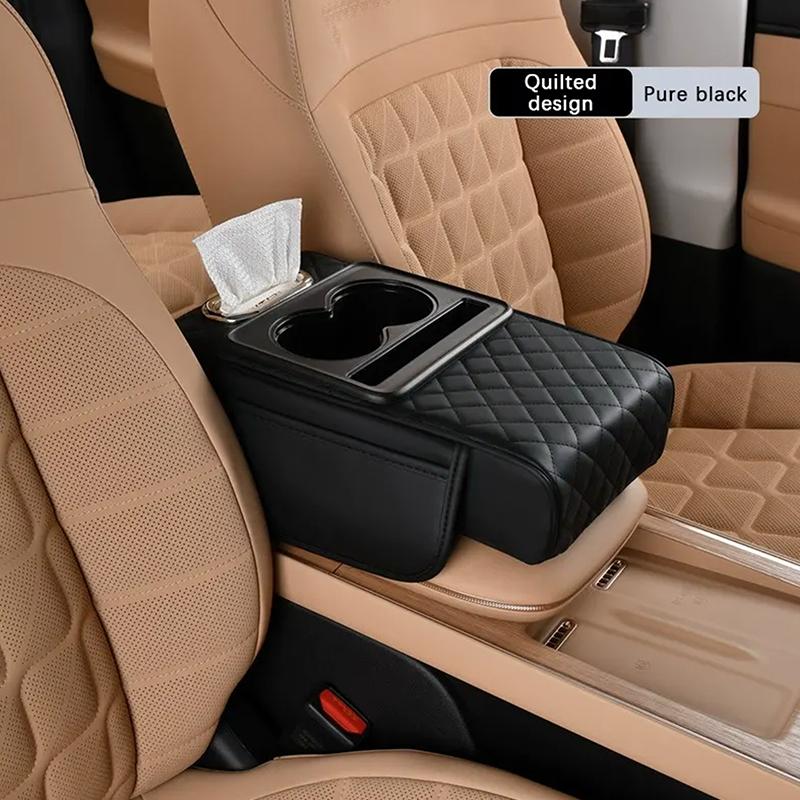 Boîte de rangement pour accoudoir de voiture, Organiseur de console centrale de voiture, Coussin rehausseur d'accoudoir avec porte-gobelet Boîte organisatrice de rangement d'accoudoir