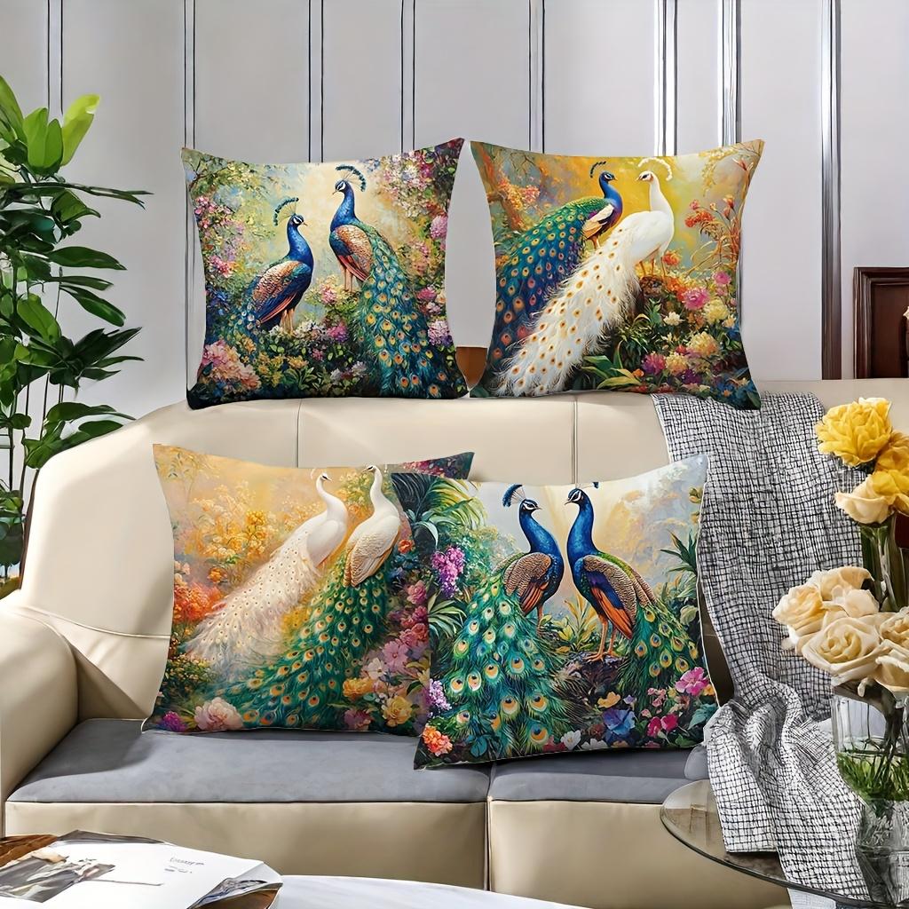 4-Piece Decorative Pillowcase Set – Featuring Peacock, Forest & Floral Designs