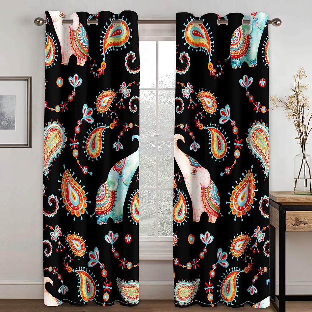 3D Bohemian Style Animal Elephant Curtains 2 Panels Moroccan Style Home Living Room Bedroom Balcony Window Decor Curtains