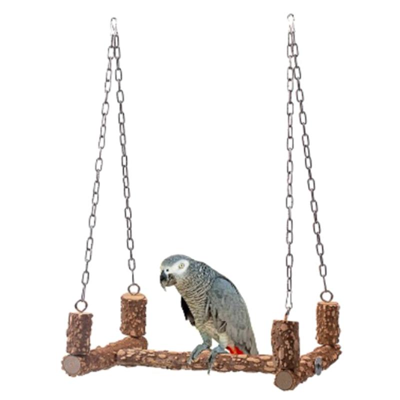 Bird Swing for Cage 15 Inches Parrot Perch Natural Wood Bird Toy Parakeet Chew Toys for Large Birds Macaws Cockatiels