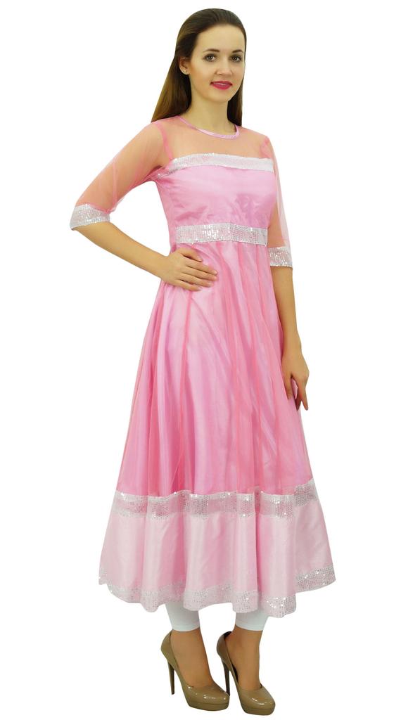 Bimba Women's Designer Net Anarkali Kurta Kurti Light Weight Ethnic Party Wear Dress| Baby Pink|