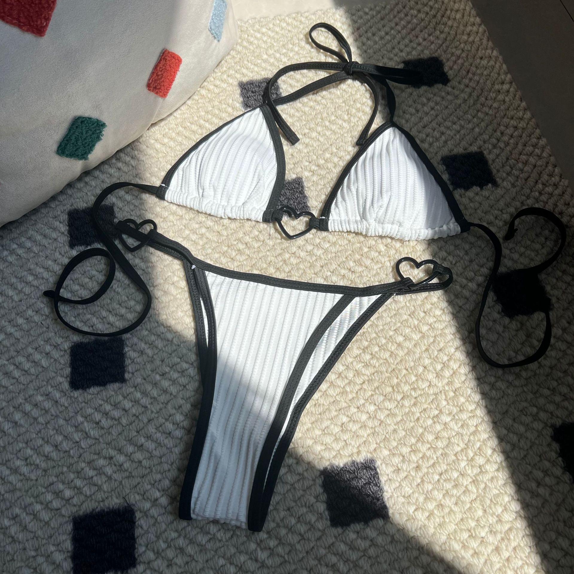 2026 European and American New Love Hemming Drawstring Straps Swimsuit Swimsuit Bikini S чёрный