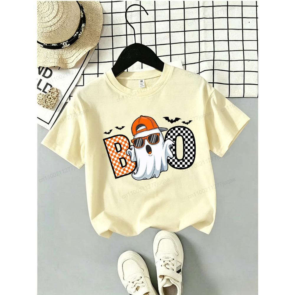 Kids T-shirt Cool Ghost Boo Graphic Tee Short Sleeve Round Neck Toddler Tshirts Trick or Treat Tops Halloween Party Costume Top