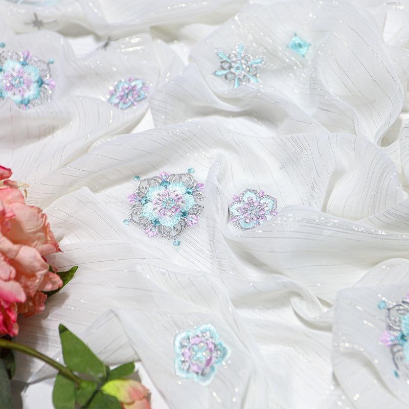 Snowflake Flower Embroidery Fabric DIY Hanfu Ancient Style Cheongsam Summer Skirt Children Clothing Baby Clothe Designer Fabric