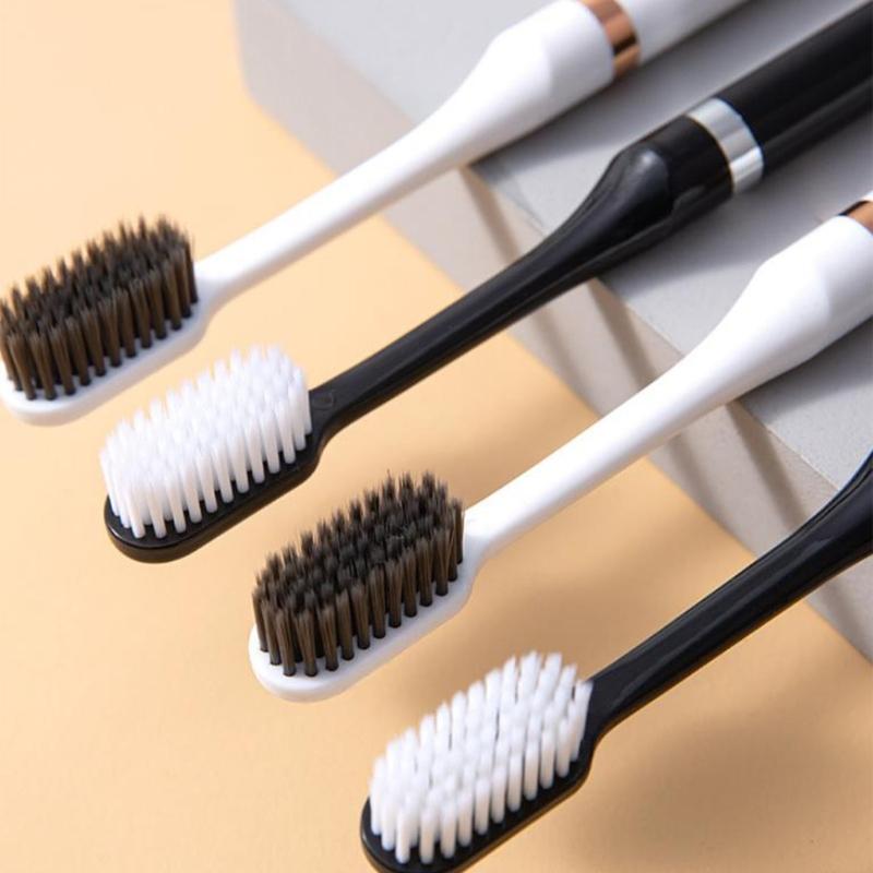 Ergonomic Black and White Toothbrush Set for Couples Portable Gentle Cleaning