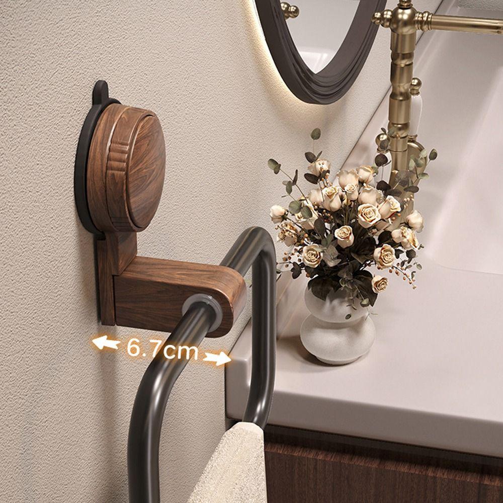 No-Drill Towel Holder Walnut Wood+Aluminium Towel Hanging Rack Suction Cup Towel Ring  Bathroom