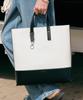 Doffjason Cowhide Canvas Chain Tote Bag Ivory